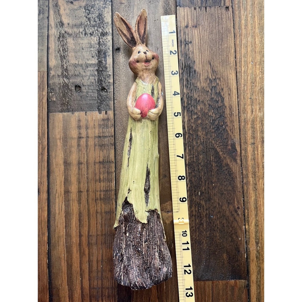 UNBRANDED Easter Bunny Figurine Rustic Wood Look Decor OS Green Pink Spring